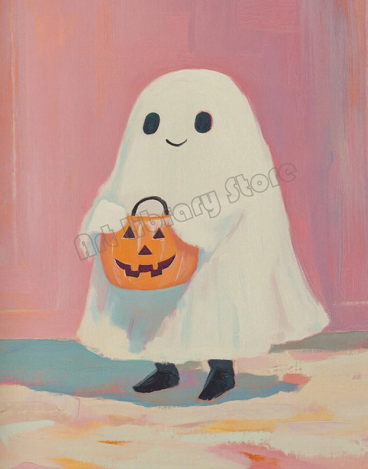 Zestaw plakatów Halloween z dyniami, duszkami i kotami — dekoracje ścienne na jesień