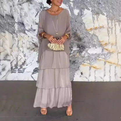 Isabella - Letnia Sukienka Maxi z Krótkim Rękawem