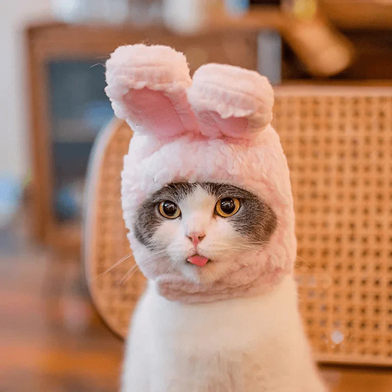 Ciepła Zimowa Czapka dla Zwierząt - Urocze Nakrycie Głowy Misia i Królika dla Psów i Kotów