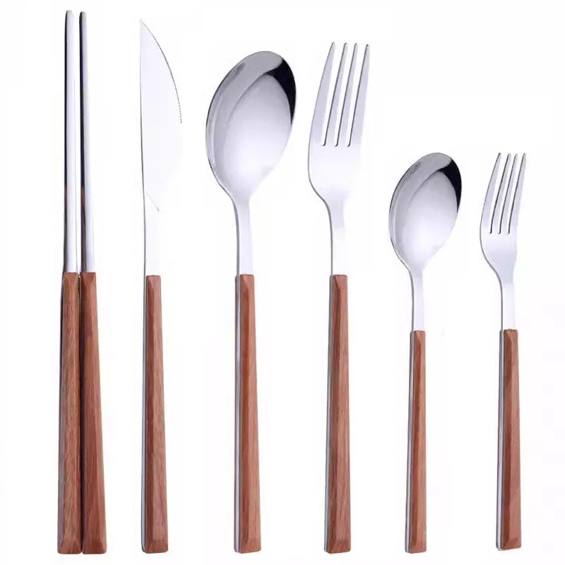 WoodStyle | 16-Piece Cutlery Set with Wooden Handle Imitation