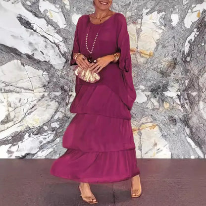 Isabella - Letnia Sukienka Maxi z Krótkim Rękawem