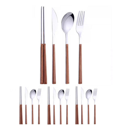 WoodStyle | 16-Piece Cutlery Set with Wooden Handle Imitation