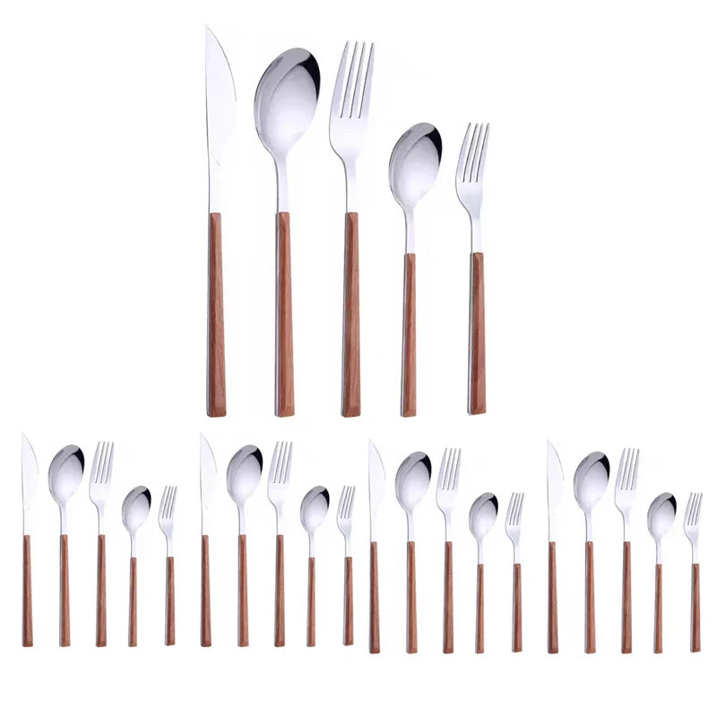 WoodStyle | 16-Piece Cutlery Set with Wooden Handle Imitation
