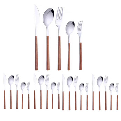 WoodStyle | 16-Piece Cutlery Set with Wooden Handle Imitation