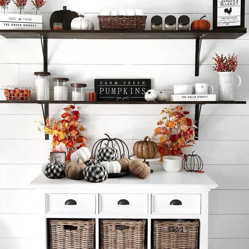 Zestaw 12 ozdobnych dyni z juty na jesień i Halloween