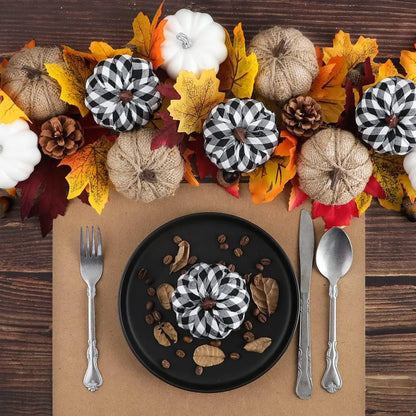 Zestaw 12 ozdobnych dyni z juty na jesień i Halloween