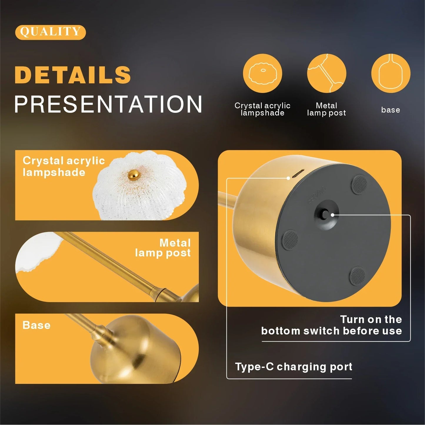 Bezprzewodowa Kryształowa Lampa Stołowa w Kształcie Kwiatu