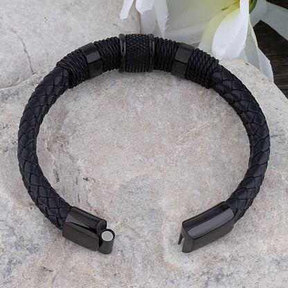 Damian – Elegancka skórzana bransoletka z czarnym stalowym zapięciem