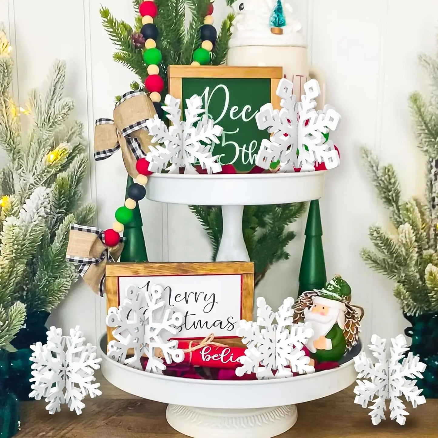 SnowyGlow – 6-elementowy Zestaw Drewnianych Ornamentów na Stół Bożonarodzeniowy