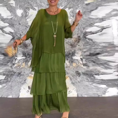 Isabella - Letnia Sukienka Maxi z Krótkim Rękawem