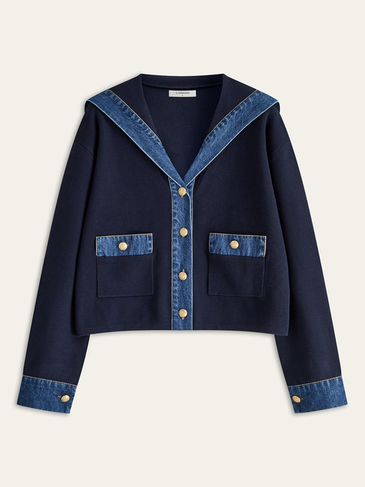 Racy | Denim Knit Jacket with Sailor Collar