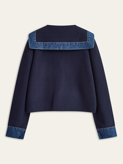 Racy | Denim Knit Jacket with Sailor Collar