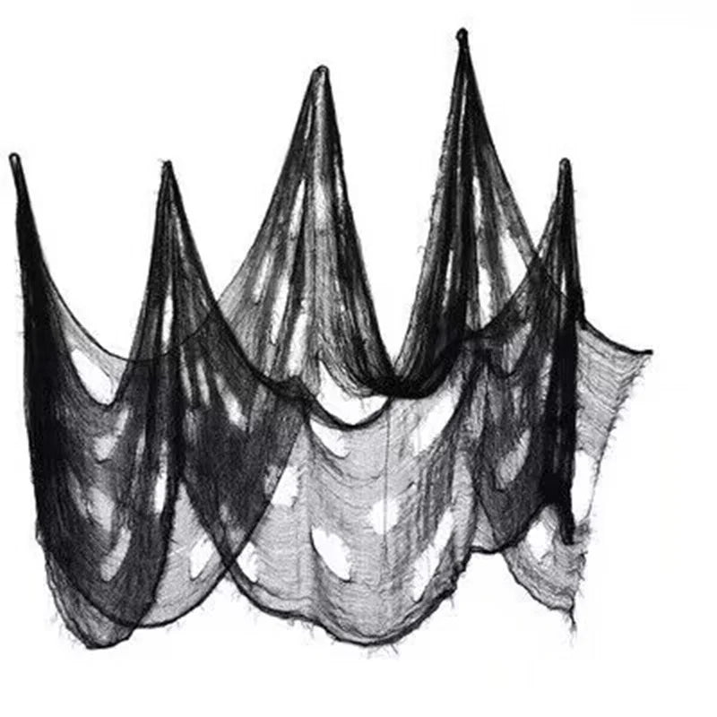 Czarna gaza dekoracyjna na Halloween — doskonała do ozdoby ścian, kominka i drzwi