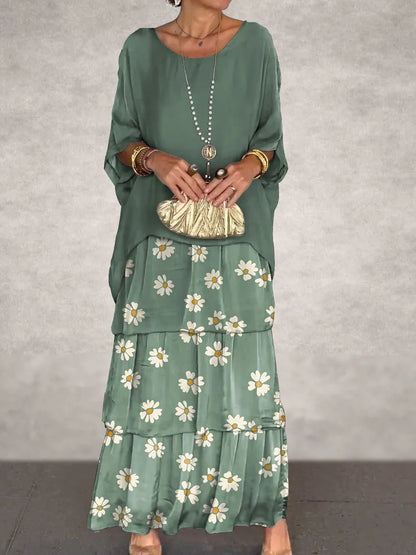 Isabella - Letnia Sukienka Maxi z Krótkim Rękawem