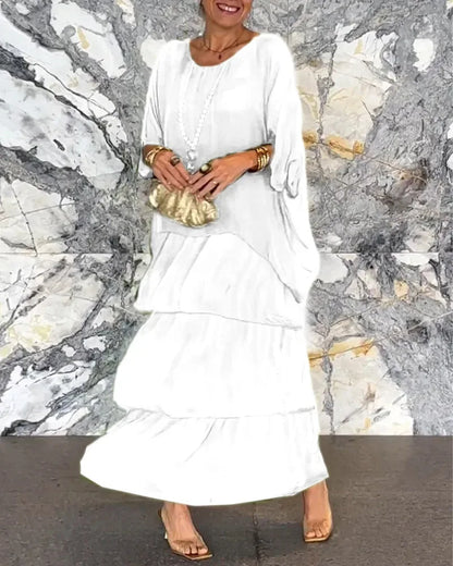 Isabella - Letnia Sukienka Maxi z Krótkim Rękawem