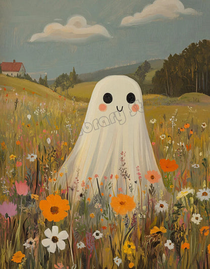 Zestaw plakatów Halloween z dyniami, duszkami i kotami — dekoracje ścienne na jesień