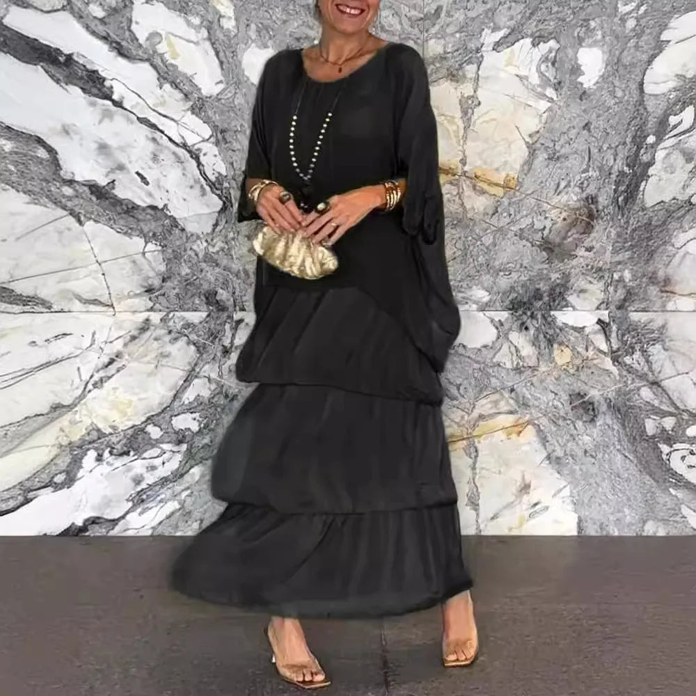 Isabella - Letnia Sukienka Maxi z Krótkim Rękawem