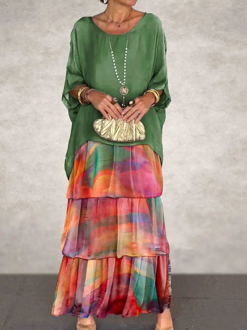 Isabella - Letnia Sukienka Maxi z Krótkim Rękawem