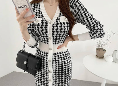 Charlotte – Stylowa midi-sukienka w wzór pied-de-poule