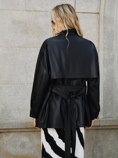 Shane | Pikowana kurtka z kołnierzem stójkowym i paskiem z PU