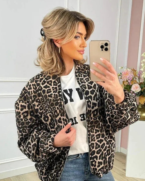 Stylowa krótka kurtka w leopardzie wzór na jesień – Damska moda