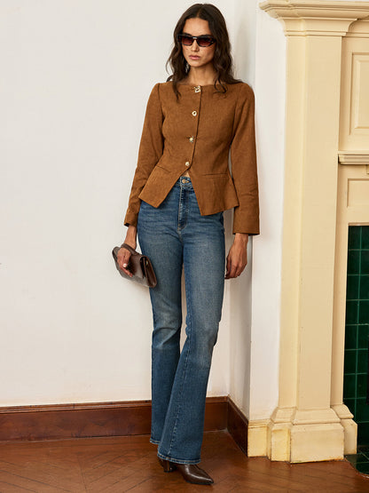 Amyra | Suede Jacket with Metal Buttons