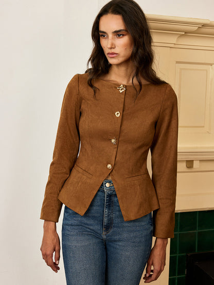 Amyra | Suede Jacket with Metal Buttons