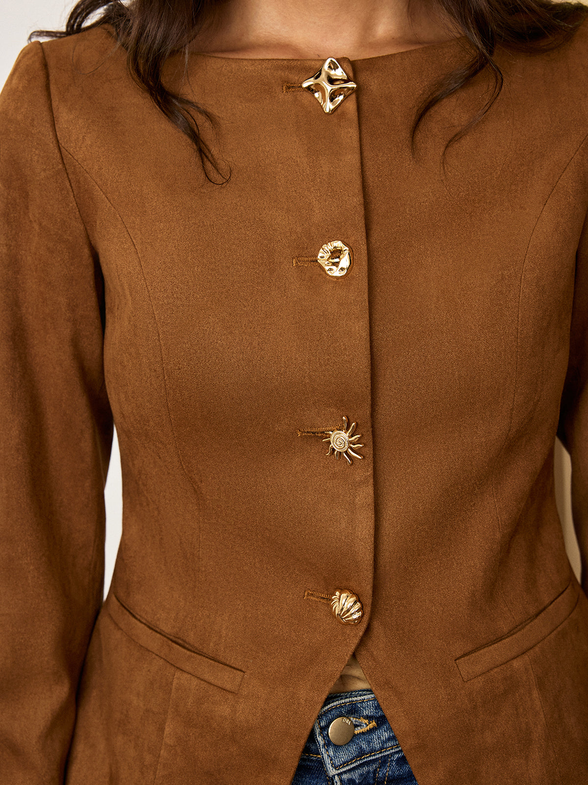 Amyra | Suede Jacket with Metal Buttons