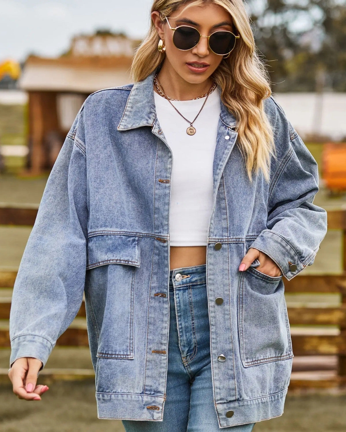 Stylish Oversized Denim Jacket for Women with Button Closure