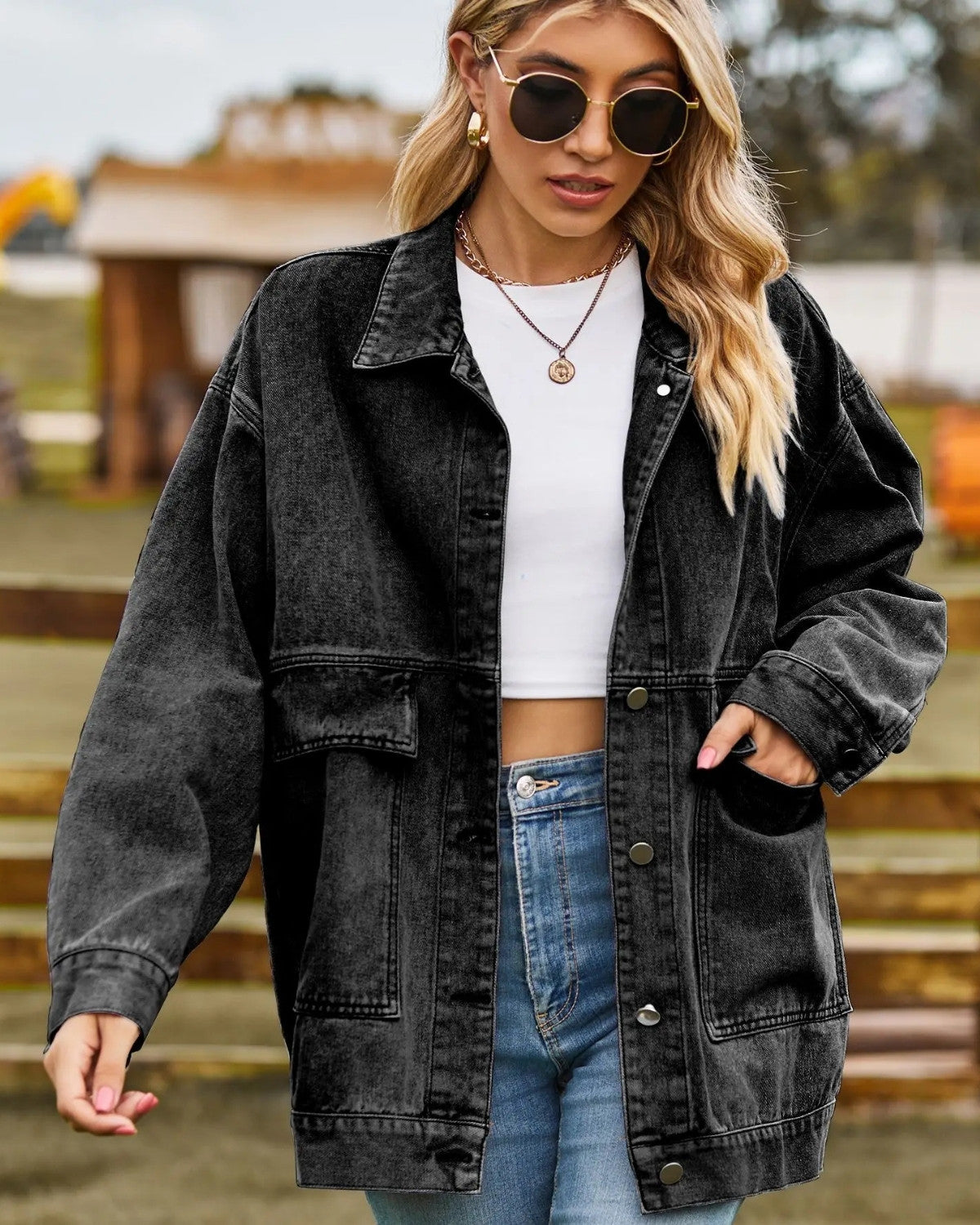 Stylish Oversized Denim Jacket for Women with Button Closure