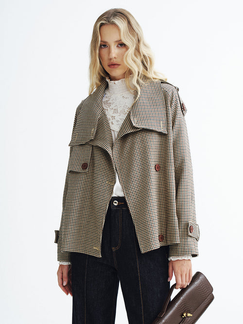 Henley | Retro Plaid Cropped Trench Jacket