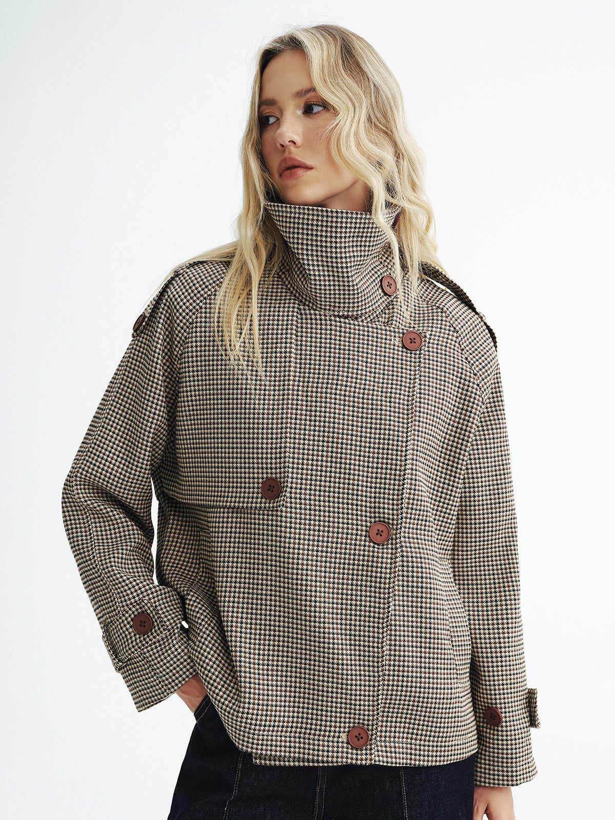 Henley | Retro Plaid Cropped Trench Jacket
