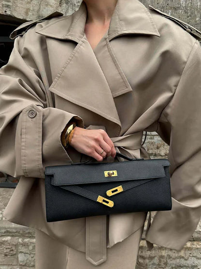 Vintage'owy Krótki Trench Coat Damski z Odwróconym Kołnierzem i Poduszkami na Ramionach - Stylowa Kurtka Damska