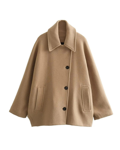 Przytulny Damski Oversized Płaszcz Wełniany z Guzikami na Jesień