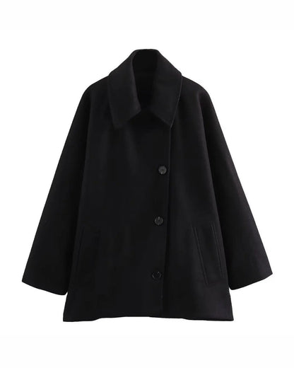 Przytulny Damski Oversized Płaszcz Wełniany z Guzikami na Jesień