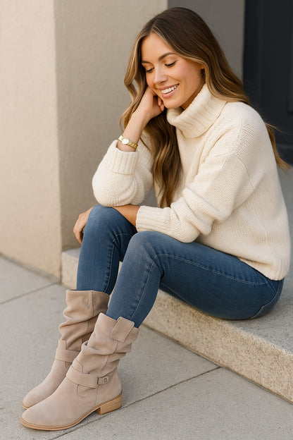 Brązowe Zamszowe Botki Damskie – Wygodne Wysokiej Jakości Obuwie Codzienne