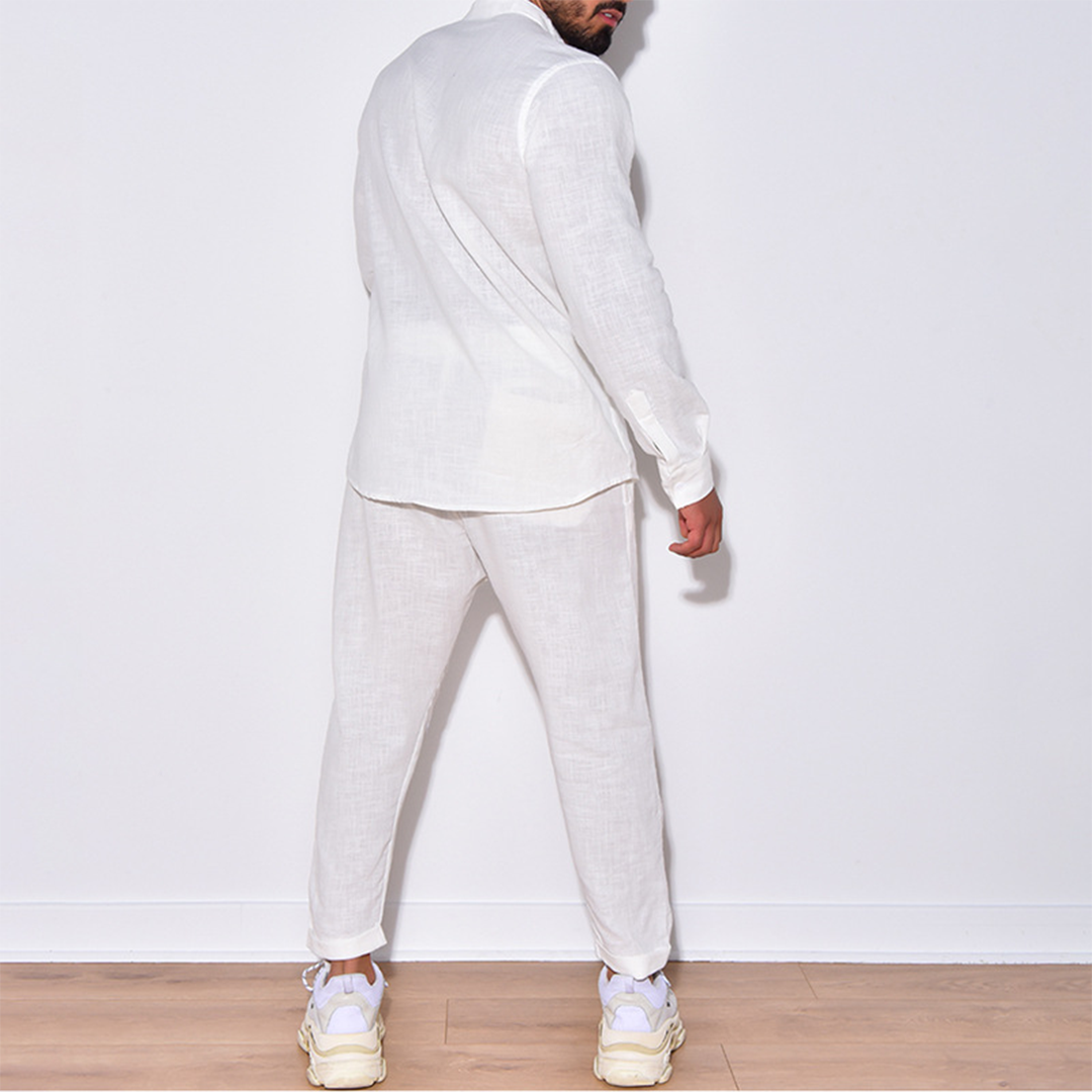 Muzario - Luksusowy Męski Zestaw z Lnu | Koszula i Spodnie