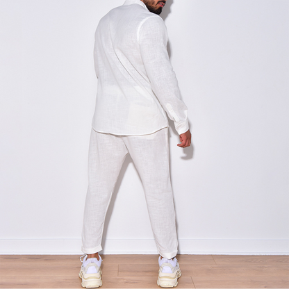 Muzario - Luksusowy Męski Zestaw z Lnu | Koszula i Spodnie