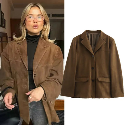 Women's Retro Brown Suede Leather Jacket – Perfect for Autumn and Winter