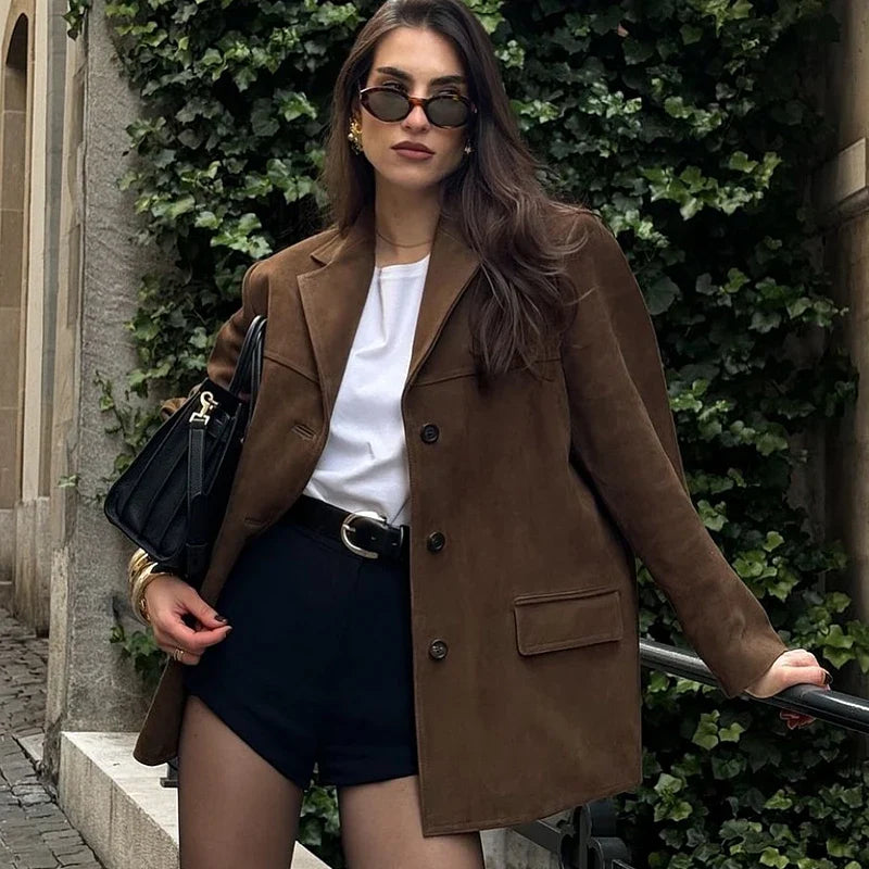Women's Retro Brown Suede Leather Jacket – Perfect for Autumn and Winter