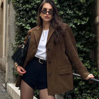 Women's Retro Brown Suede Leather Jacket – Perfect for Autumn and Winter