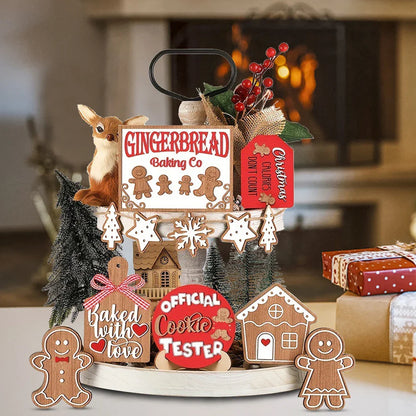 Zestaw 12 Rustykalnych Drewnianych Ozdób Świątecznych – Dekoracje na Ścianę i Tacę do Wnętrz