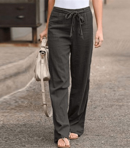 EMMA | Komfortowe lniano-bawełniane spodnie z elastycznym pasem i regulacją na sznurek