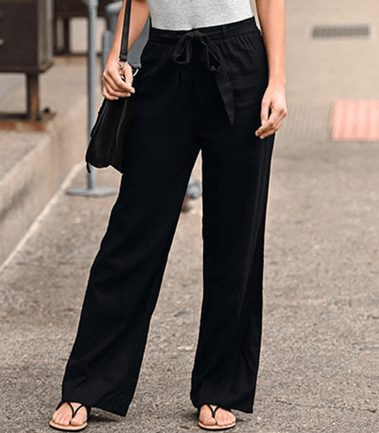 EMMA | Komfortowe lniano-bawełniane spodnie z elastycznym pasem i regulacją na sznurek