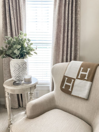 Luxurious Golden Cashmere and Wool Throw Blanket