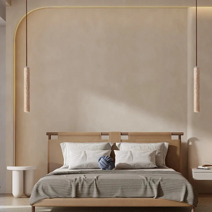 Minimalistyczny żyrandol LED Wabi-Sabi z trawertynu - LumoLine