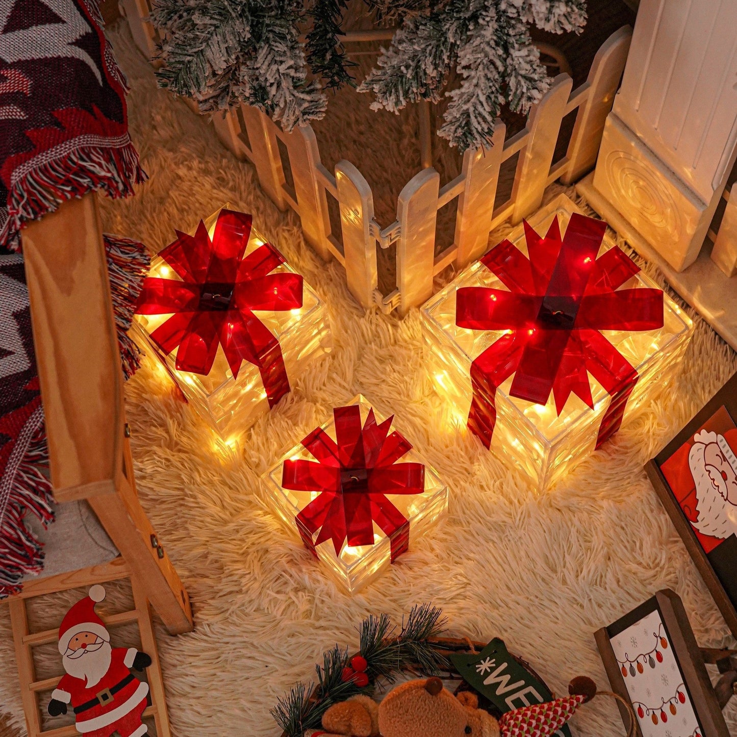 GlowBox – Zestaw 3 LEDowych Pudełek Prezentowych do Dekoracji Świątecznej