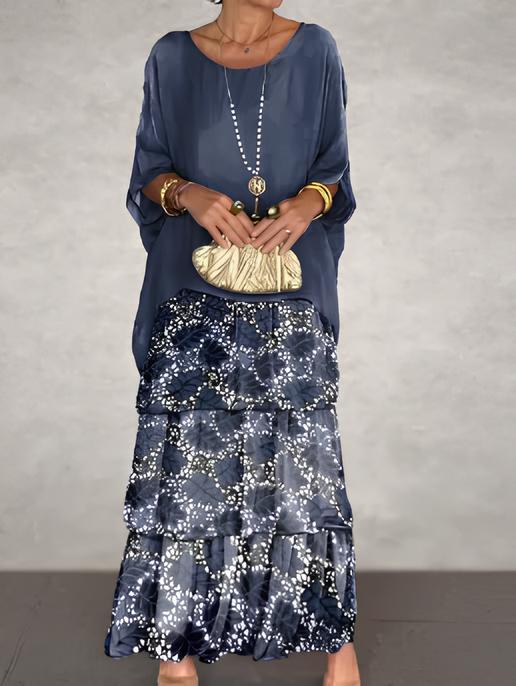 Isabella - Letnia Sukienka Maxi z Krótkim Rękawem