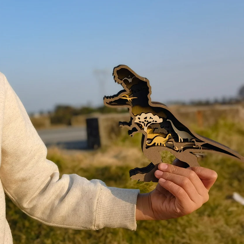 3D Drewniane Figury Dinozaurów z Dokładnym Grawerem