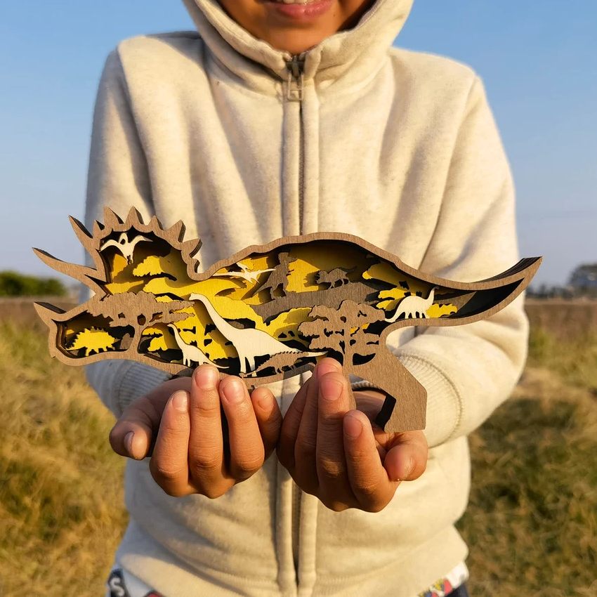 3D Drewniane Figury Dinozaurów z Dokładnym Grawerem